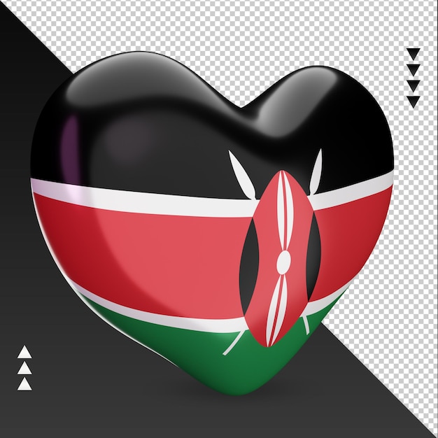 PSD love kenya flag hearth 3d rendering left view