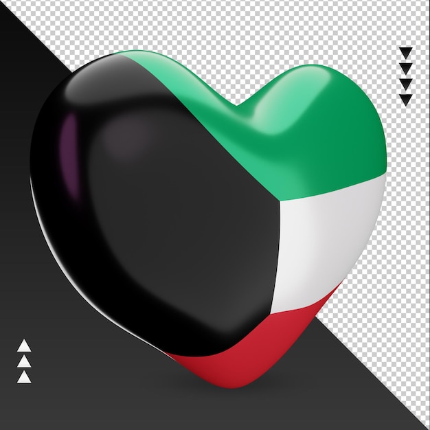 Love Kuwait flag hearth 3d rendering left view