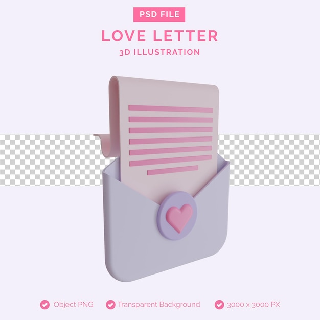 Love letter 3d illustration