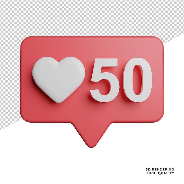 Love Like Counter Notification front view icon 3d rendering illustration on transparent background