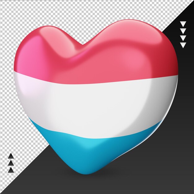 PSD love luxembourg flag hearth 3d rendering right view