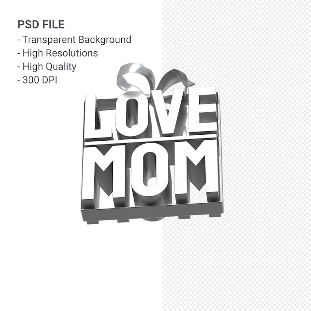 Love mom with bow and ribbon 3D rendering isolated