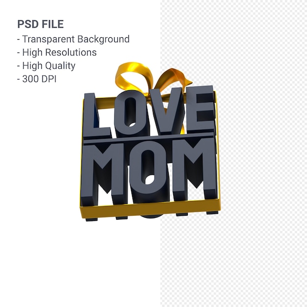 Love mom with bow and ribbon 3D rendering isolated