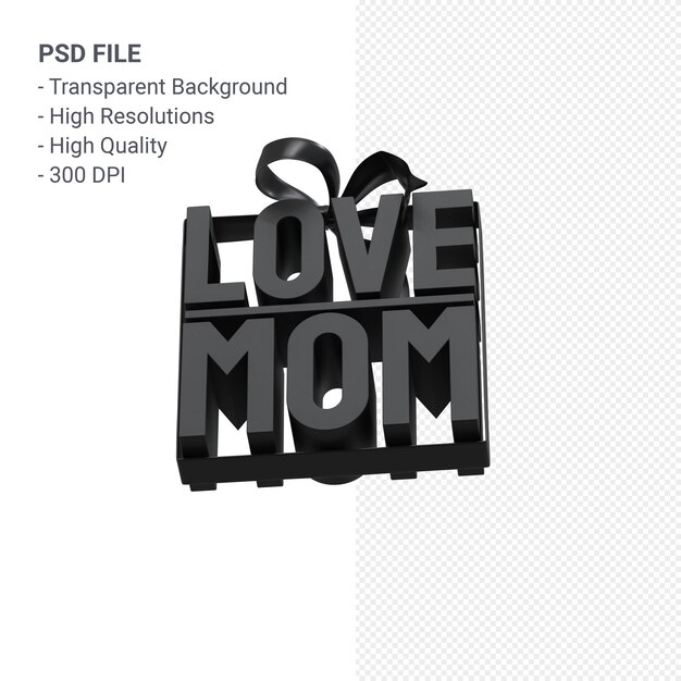 PSD amo la mamma con fiocco e nastro rendering 3d isolato