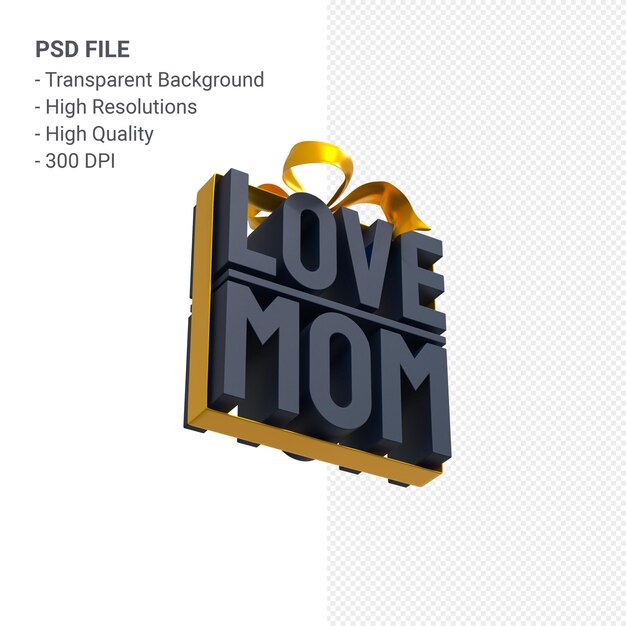 Love mom with bow and ribbon 3D rendering isolated