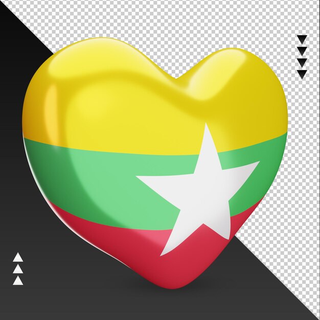 Love Myanmar flag hearth 3d rendering left view