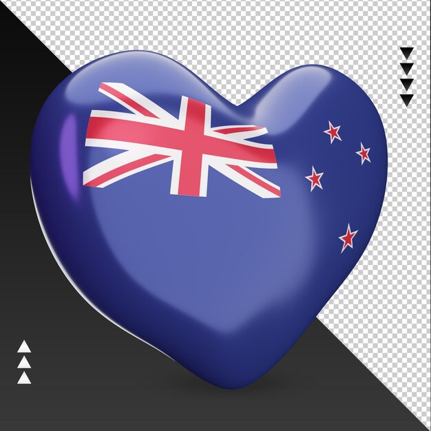 PSD love new zealand flag hearth 3d rendering left view