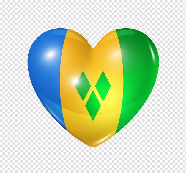 Love Saint Vincent and the Grenadines symbol 3D heart flag icon isolated on white with clipping path