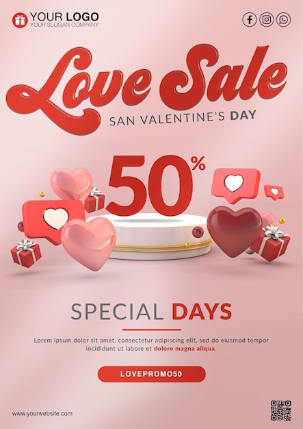 PSD love sale flyer template