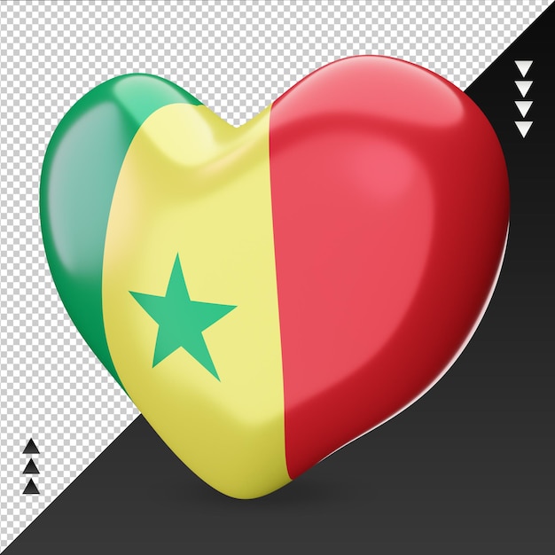 PSD love senegal flag hearth 3d rendering right view