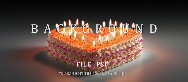 PSD love shaped birthday cake with candles