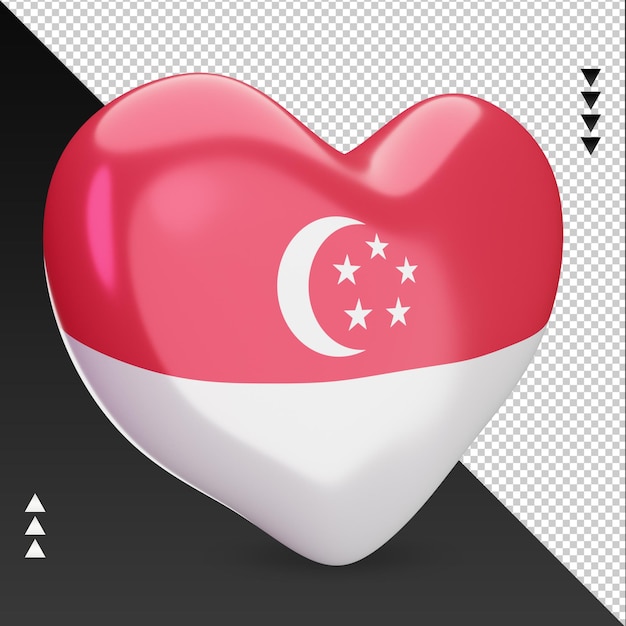 PSD amo la bandiera di singapore focolare 3d rendering vista a sinistra