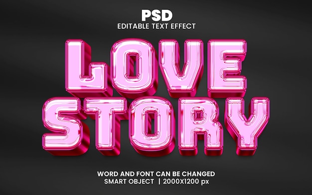 Storia d'amore 3d stile effetto testo photoshop modificabile con sfondo