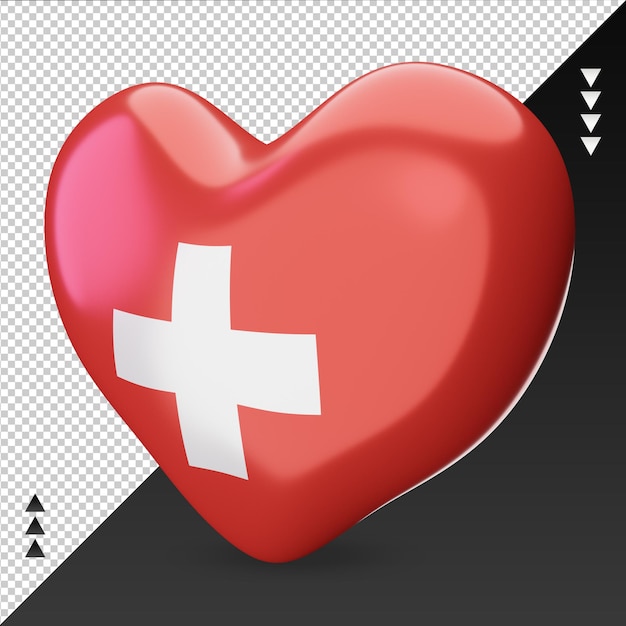 Love switzerland flag hearth 3d rendering right view