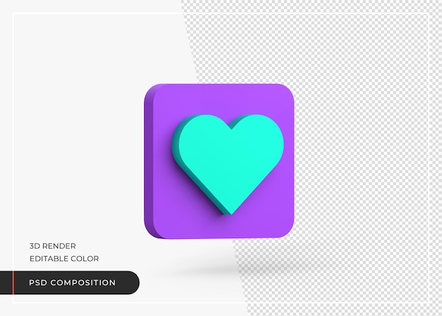 Love symbol Like heart 3d icon realistic rendering