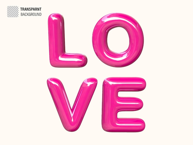 Любовный текст, изолированный 3d визуализация иллюстрации с розовым цветом
