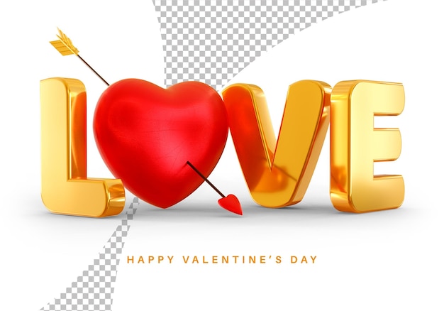 PSD love text style with valentine's day heart 3d rendering isolated