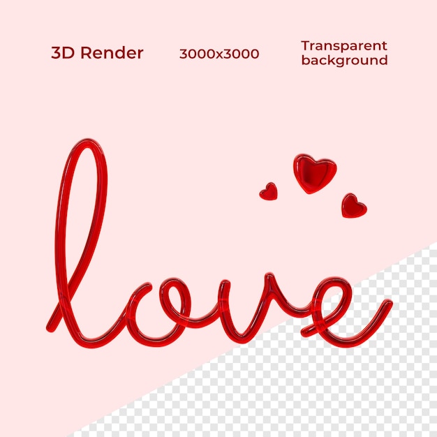 PSD love text on transparent background 3d render