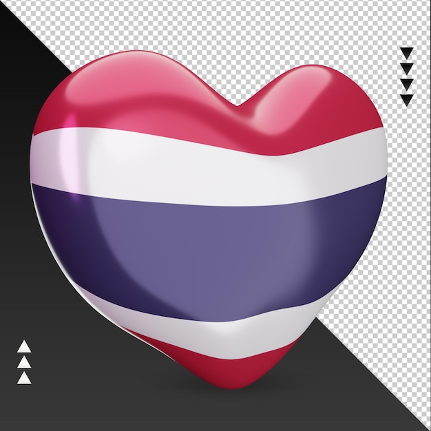 PSD amo la bandiera della thailandia focolare 3d rendering vista a sinistra