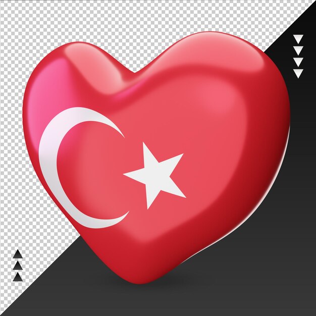 PSD love turkey flag hearth 3d rendering right view