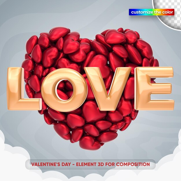 Love valentine's day illustration in 3d rendering