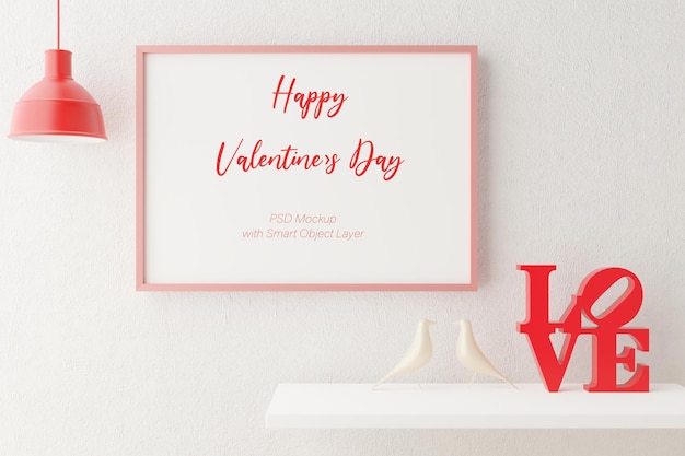 Love and Valentine's day with photo frame mockup in 3D rendering