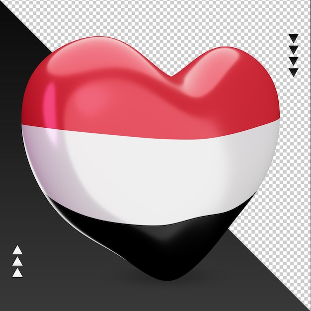 Love yemen flag hearth 3d rendering left view