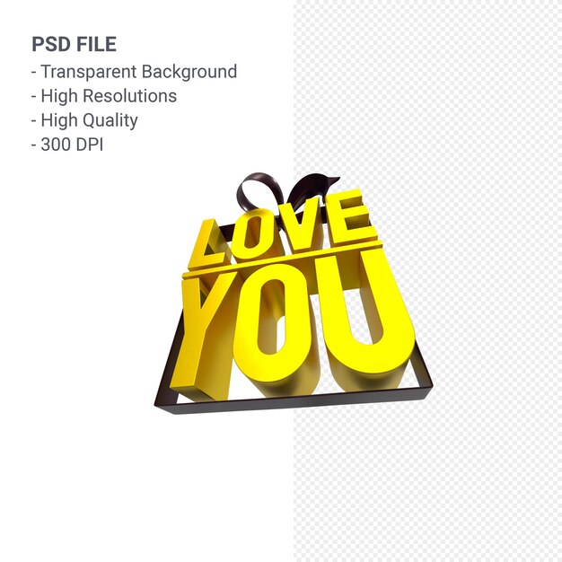 Love you with bow and ribbon 3d design