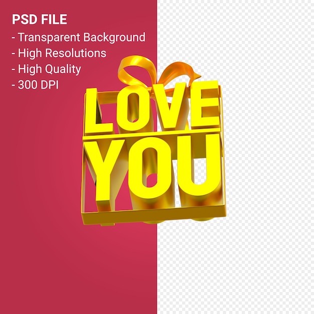 Love you with bow and ribbon 3d design isolated