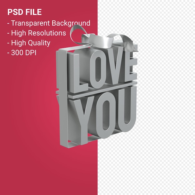 PSD love you with bow and ribbon 3d design isolated