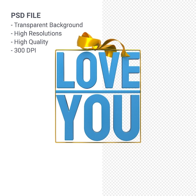 Love you with bow and ribbon 3d design isolated