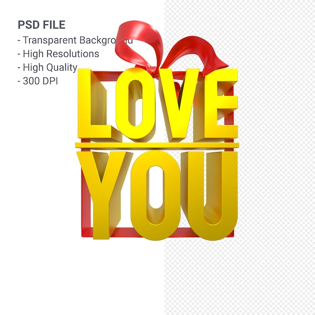 Love you with bow and ribbon 3d design