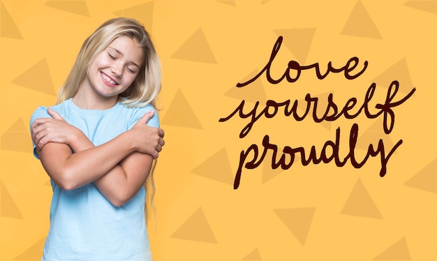 PSD love yourself proudly cute young girl