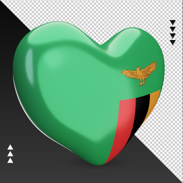 Amo la bandiera dello zambia focolare 3d rendering vista a sinistra