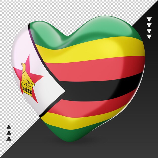 PSD love zimbabwe flag hearth 3d rendering right view