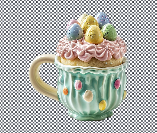 Lovely easter themed cupcake ceramic mug isolated on transparent background