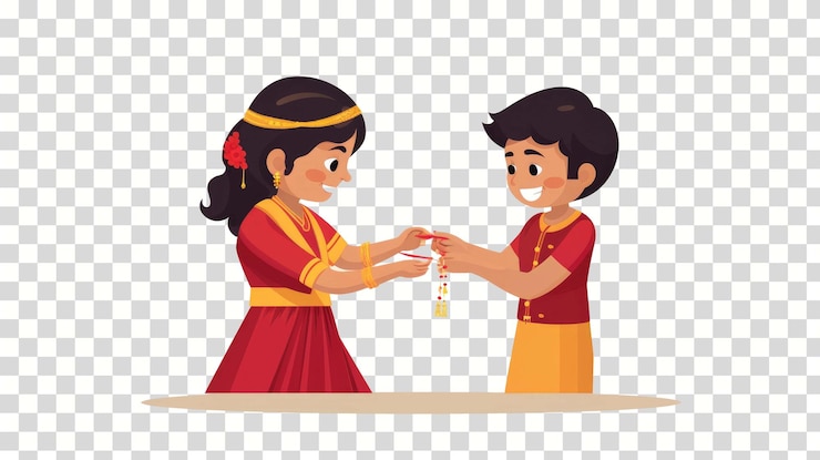PSD lovely girl brother and girl rakhi isolated on transparent background vector illustration