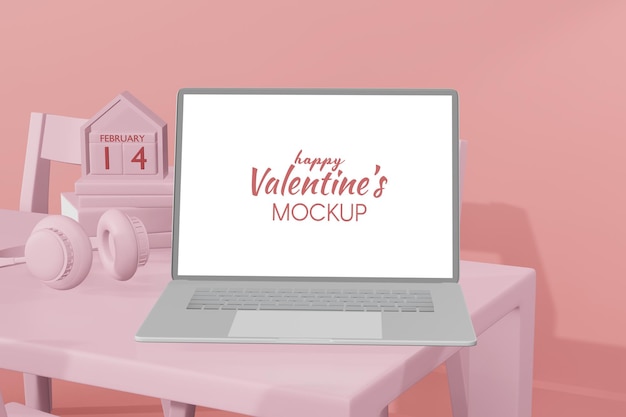 PSD lovely happy valentines day laptop template in 3d model