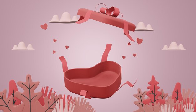 PSD lovely happy valentines day mockup concept in 3d rendering