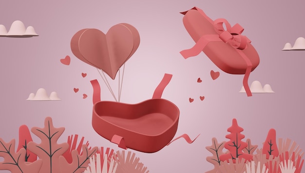 Concetto felice adorabile del modello di giorno di biglietti di s. valentino nella rappresentazione 3d