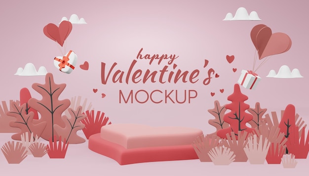 Lovely Happy Valentines day mockup concept in 3d rendering