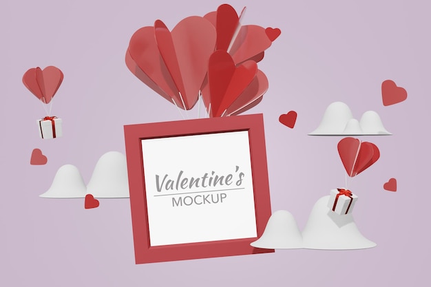 Lovely happy Valentines day room with frame in 3d model mockup