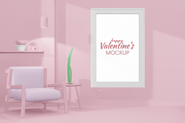 Lovely happy Valentines day room with frame template in 3d model