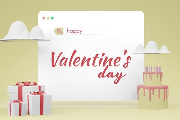 Modello di schermata del sito web di san valentino felice adorabile nel modello 3d