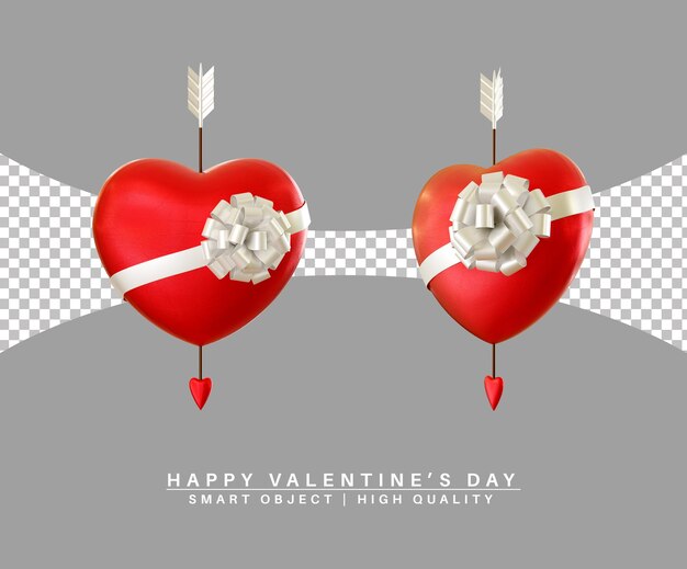 Lovely heart with cupid arrow valentine's day 3d rendering isolated