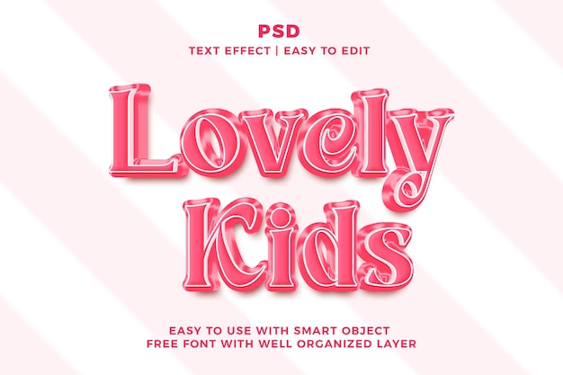 PSD lovely kids 3d editable photoshop text effect style psd with background