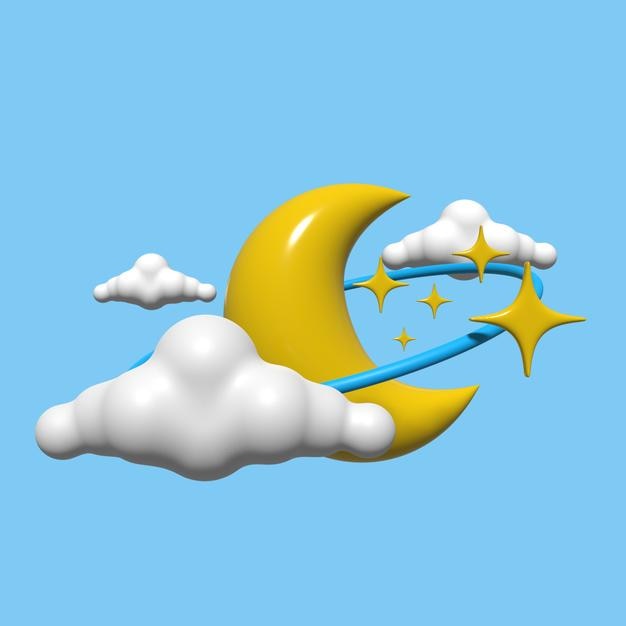 A lovely moon with stars and clouds the concept of children's sleep isolated on a blue background