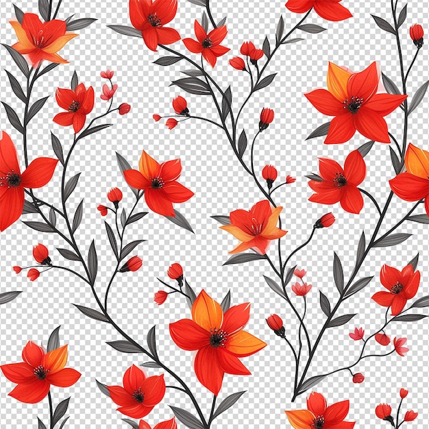 Lovely red floral seamless pattern isolated on transparent background