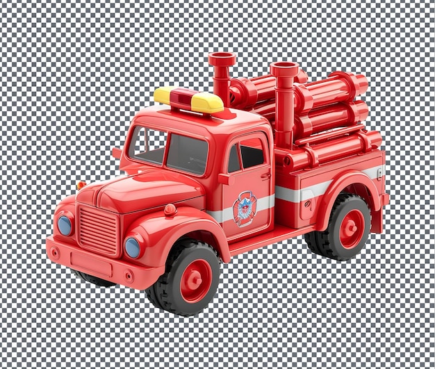 Lovely toy fire truck isolated on transparent background