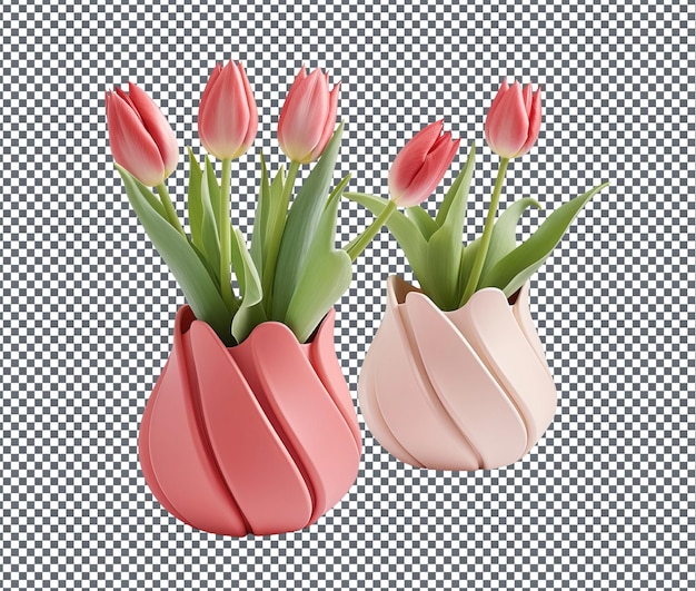 PSD lovely tulip shaped plant pot holders isolated on transparent background